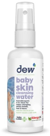 Dew Baby Skin Cleansing Water 65ML | Hypoallergenic Anti-Bac No-Rinse Formula with HOCl – Free From Alcohol, Parabens, Scents & Dyes