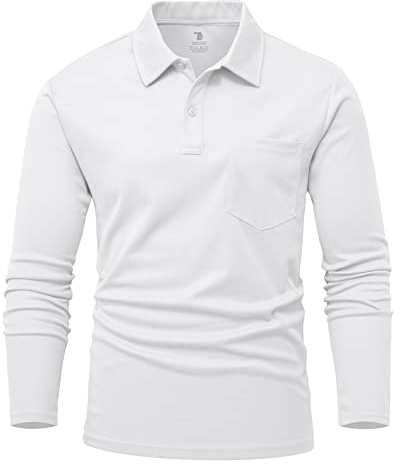YSENTO Herren Poloshirts Langarm Golfshirts Schnelltrocknend Atmungsaktiv Outdoor Funktionell Tennis Arbeit Casual Polo T-Shirts Tops mit Brillenhalter