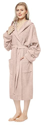 Badrock med huva för kvinnor, vaddlängd, Färg: Gammelrosa, Storlek kvinnor: XXL, Storlek unisex: XXL-3XL