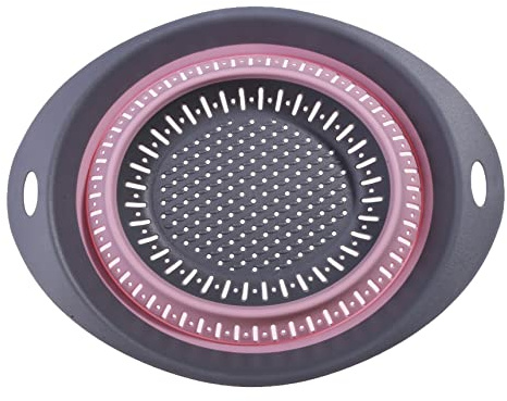 EDWOL Collapsible Colander with Handle Vegetable Washing Baskets Folding Strainer Colander for Kitchen Food Draining Pasta Vegetable Fruit and Meat,Oval (2.5L) Pink