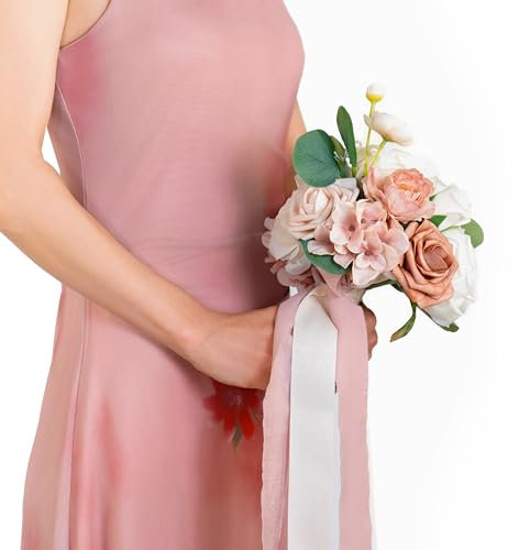 BENCENTRE 17,8 cm Staubrose Brautjungfernstrauß für Hochzeit, kleiner Blumenstrauß für Hochzeit, für Heiratsantragsparty und Vintage-Hochzeitszeremonie, Jahrestag, künstliche Blumen