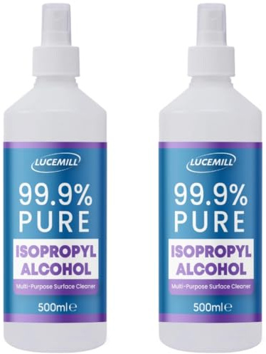 Lucemill 99.9% Isopropyl alcohol | 2 x 500ml | Super Strength IPA First Aid Antiseptic | 99.9% Isopropyl Alcohol | Clear Liquid | Comes with Atomiser Spray