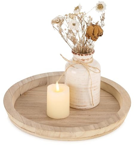 Romadedi Piatti da portata rotondi in legno, vassoio decorativo in legno, per candele a colonna, tavolo da pranzo, tavolino da caffè, centrotavola, accessori da cucina, decorazione per la casa e il