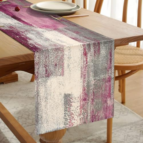 Hanrunsi Runner da Tavola in Lino Runner da Tavola Viola Boho a Doppio Strato Addensato Panno Decorativo per Tavolino da Caffè, Feste, Matrimoni, Cene di Famiglia 33 cm x 183 cm