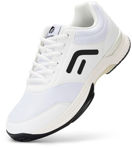 FitVille Mens Extra Wide Fit Tennis Trainers Badminton Squash Shoes with Arch Support Pickleball Volleyball White/Black 10 Wide