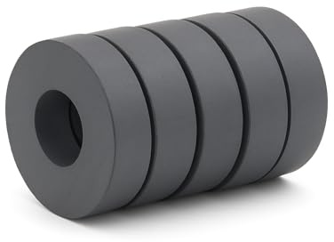 Ferrit Magnete 45 x 22 x 9mm 5 Stück Ringmagnet mit Loch Keramik Magnet | Unbeschichtet, schwarz, Hartferrit Industriemagnete – ideal für Handwerk & DIY