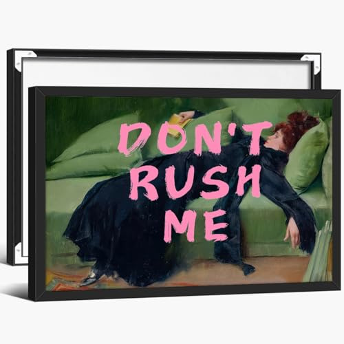 Eclectic Don't Rush Me Wandkunst, Vintage-Pop-Art, maximalistische Wanddekoration, 61 x 91,4 cm, schwarz gerahmt, mädchenhaftes Gemälde, ästhetisches viktorianisches Galerie-Poster für Wohnzimmer,