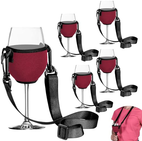 Gfamous 5 Piezas Soporte Cuello Copa Vino,Soporte para Copas de Vino Portátil,Portavasos Portátil para Copas De Vino,Seguro y práctico,para Fiestas, Reuniones, Picnics Al Aire Libre, Bodas（Borgoña）