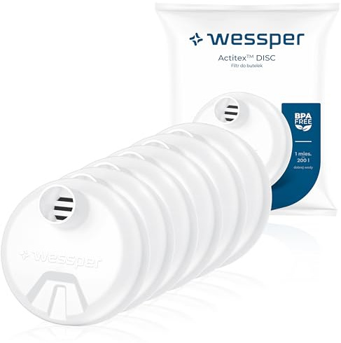 Wessper Filtri Acqua a Disc per Bottiglia, Filtro Compatibile con Wessper Activemax Triline 0,5 Litri e ION8 0,7 Litri, 1 Litro, 1,2 Litri, Filtro Carbone Acqua – 6 Pezzi
