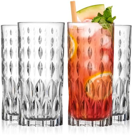 Barski Highball-Glas – Trinkgläser – 4er-Set – Hiball-Becher – Glaskristallbecher – für Wasser, Saft, Bier, gemischte Cocktails, Mojito-Glas, Tom Collins Bar Glaswaren, 370 ml, hergestellt in Europa