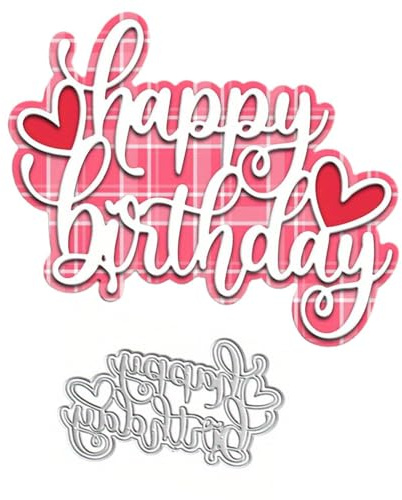 LZBRDY Happy Birthday Love Heart Wishes Words Embossing Metal Cutting Dies for Card Making and Scrapbooking, Arts Crafts Birthday Thanksgiving Christmas Craft Die Cuts Stencil