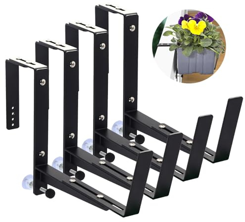 Sekcen 4 Stück Blumenkasten-Halterungen für Blumenkasten, für Geländer, verstellbare Deckschienenhalterungen