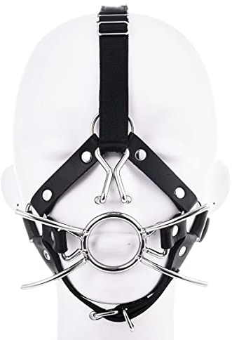 Thlsexy Mund Plug Nasenhaken Metallring für Frauen und Männer Nasenhaken abschließbar SM Mundknebel mit Metall-Haken Bondage SM Sklaven Mundspreizer Kopf Geschirr Mouth Gag Fetisch（Mundball-Set）