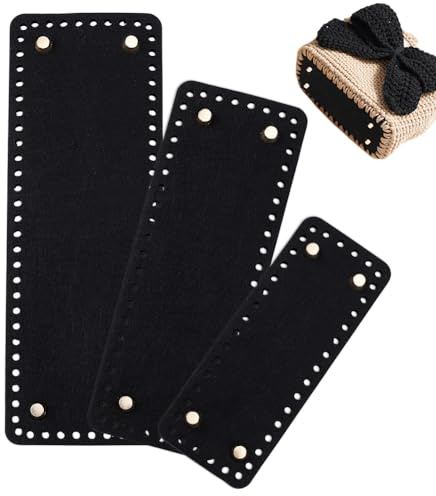 PH PandaHall 3pz Fondo per Borsa in Feltro Nero Basi per Borse Uncinetto, 3 Dimensioni Fondo Cestino Uncinetto Rettangolare Borsa Crochet Base Shaper con Fori per Borse Fai Da Te
