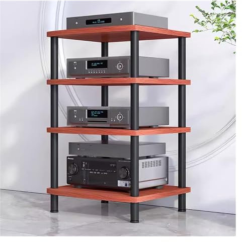 HiFi-Racks 2/3/4-stufiges HiFi-Audio-Rack-Regal aus Metall und Holz, AV-Komponenten-Medienständer, Stereoschrank für Verstärker/Plattenspieler/Stereo-Receiver, Organizer für Audio- und Video