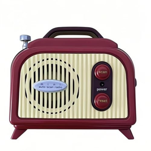Vintage Mini FM Radio – Retro Style Portable Radio with Auto Scan and Extendable Antenna – Classic Decorative Desk Accessory – Battery Powered for Home or Travel