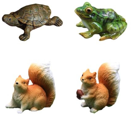 4 pezzi Rana da Giardino Decorativa,Figurine di Scoiattolo,statua della tartaruga in resina,Figurine di Scoiattolo,Scoiattolo decorazione con ghianda,Adatto per giardini, stagni, vasi di fiori, ecc.