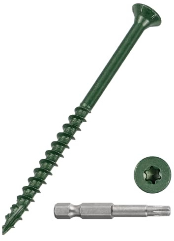 METALLIXITY 100Pcs #10x3 Deck Screws Kit Wood Screw CS Green | Decking Screws Epoxy Coated with T25 Torx Drive Head for Wood Fence,Table,Chairs