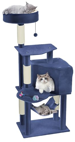 NAIZY Kratzbaum Groß Katzenkratzbaum 56 x 39 x 134 cm XXL Katzenbaum mit Sisal-Säulen & Katzenhöhle, Anti-Rutsch Blau Aktivitätskratzbäume für Mehr Katzen, K1266