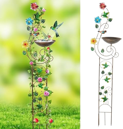 Vogelbad Für Garten Vogeltränke Stehend Mit Standfuß | Schmetterlings Kolibri Musterdesign Vogeltränke Winterfest Wassertränke Für Garten Terrasse Innenhof Rasen 143x36cm
