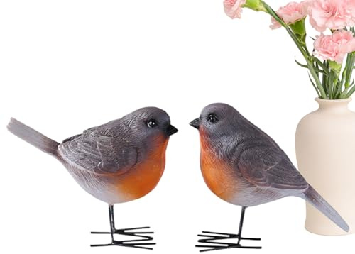 Yplkm Vogelstatuen Und Vogel Figuren | 2 Stück Rotkehlchen Vogelfiguren | Kunstharz Deko Figuren für Wohnzimmer Bad Garten Terrasse