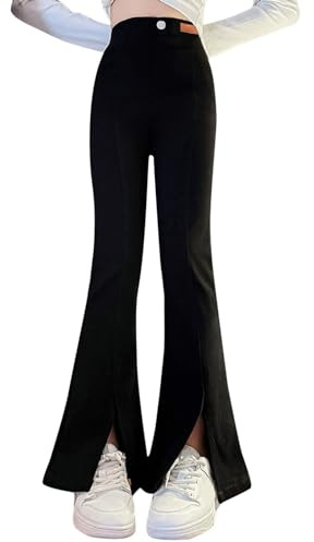Mjjsk Flickor utsvängda leggings barn hög midja atletisk klocka underdel byxor dans yoga skola vardagliga byxor stretchiga mjuka utsvängda byxor, Svart, 10-12 År