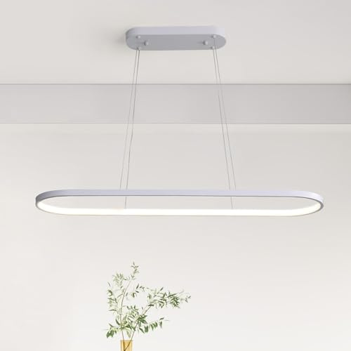 minifair Oval Hängeleuchte LED Dimmbare Hängelampe Ring Pendelleuchte Moderne Esstisch Lampe mit Fernbedienung Höhenverstellbar für Wohnzimmer Esszimmer Küche Arbeitszimmer Schlafzimmer Weiß 90cm