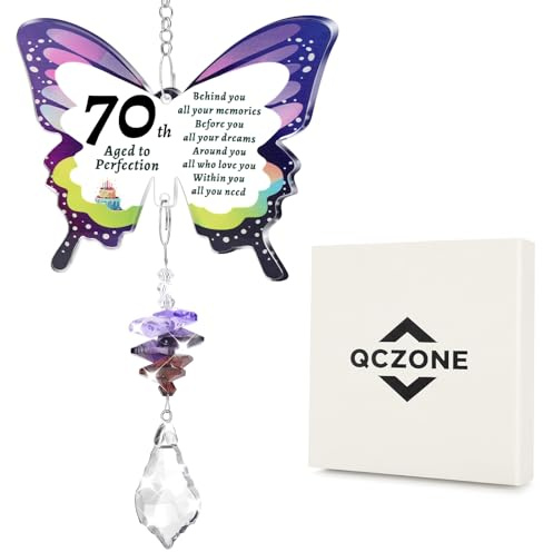 QCZONE Butterfly-Suncatcher 70th Birthday Gifts - Crystal Acrylic Pendant with Engraved Message Special 70th Birthday Gifts for Women