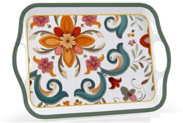 1 Pezzo Vassoio da Cucina Portata in Melamina Romantic con Manici 35 x 25 cm