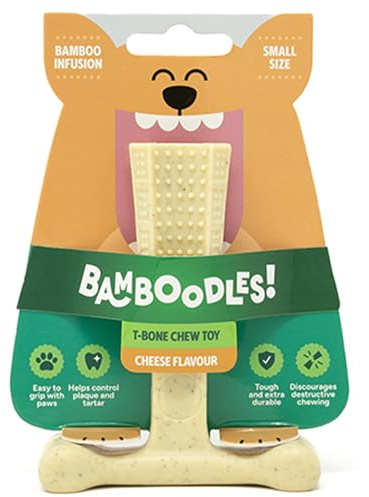 Bamboodles T-Bone Dog Chew Toy – Small | Cheese Flavour | Long Lasting Natural Dog Chew for Small Dogs and Puppies | Durable, Safe and Satisfying Chew Stick