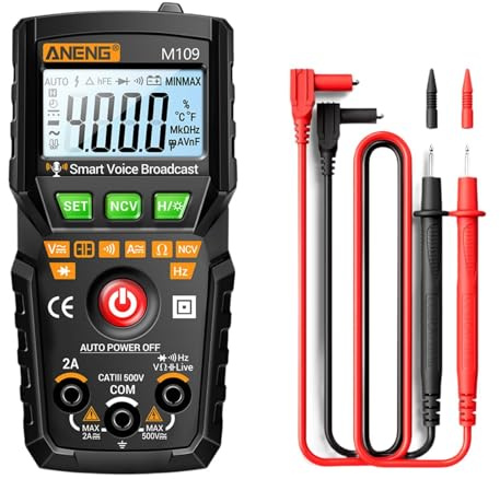 Milageto Multimetro Tester Portatile Multi Tester Dispositivo di Misurazione M109 Strumenti Elettrici Professionali Multiuso Intelligente per Auto, Nero