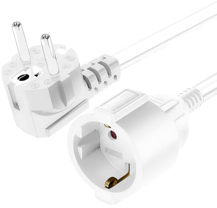 VIEVRE Schuko Verlängerung Kurz 90 Grad Schutzkontakt Verlängerungskabel 1,5mm² 3680W, Outdoor Verlängerungskabel Stromkabel IP44, Schutzkontakt Stecker Typ F (CEE 7/4) auf Buchse (CEE 7/3) Weiß