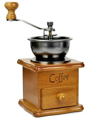 Molinillo de café de manivela con grosor ajustable y base de madera, máquina de cerámica italiana Bali Danding vintage(Bright colors)