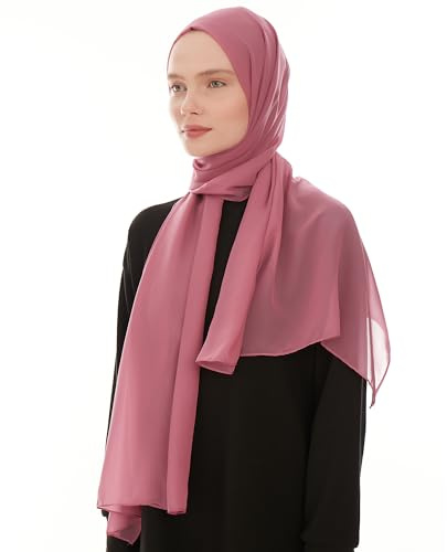Huvudduk dam hijab – chiffong hijab huvudduk för kvinnor – modern muslimsk chiffong hidzab halsduk huvudduk, Bubblegummi, 180 x 70 cm