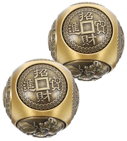 VERDANVERSE 2 Stück Chinesische Baoding Kugeln aus Solidem Messing mit Sechseckigem Relief Handtherapie Stressmassagebälle für Bessere Durchblutung Dekoration und Feng Shui Geschenk