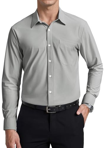 Enlision Camisa De Vestir para Hombre Manga Larga Stretch Sin Plancha Cuello con Botones Sin Arrugas Ajuste Regular Camisas Formales De Negocios con Bolsillo