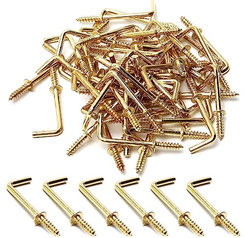 EYZJQSTUV L-Haken-Schrauben Metall-L-förmige selbstschneidende Schraubhaken aus Messing, 38 x 13 mm, 50 Stück