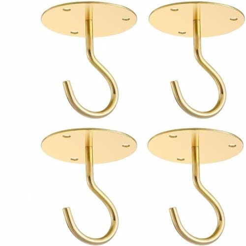 Whychstore Iron Wall and Ceiling Hanging Basket Hook for Plants, Clothes, or Decor – Heavy-Duty Black/White/Silver/Gold/Bronze, 4-Pack, 6.5 x 2.8 x 7.5 cm