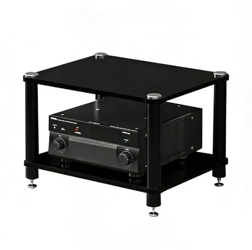 Easnuroz HiFi Rack AV Shelf 2/3/4-Tiers Stereo Stands For Living Room, AV Media Rack Record Player Multifunctional Multi-layer Cabinet For Av Amp/Turntable/Sky Box(Black,60 * 48 * 37cm(2Tier))