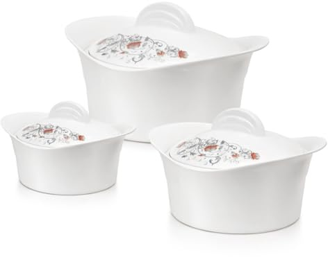 Insulated Casserole Hotpot For Hot Food Insulated Inner Stainless Steel Hot Pot With Lid 2.5L - 3.5L - 5L / 3pcs Set Hot & Cool Food Serving Dish (white, 2.5-3.5-5L)