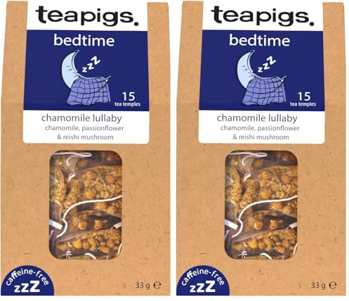 teapigs Chamomile Lullaby Tea - Chamomile Flowers, Passionflower, Lemon Verbena & Reishi Mushroom - Calming Night Time Tea for Relaxation - 15 Temples (Pack of 2)