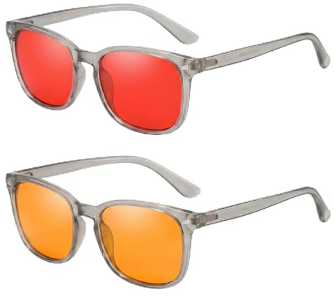 GRUMAU®️ Pack de 2 Gafas: Rojas Bloqueo Luz Azul y Amarillas – Filtro Luz Azul para Uso Diario y Nocturno, Diseño Elegante Hombre y Mujer, Incluye Paño de Limpieza