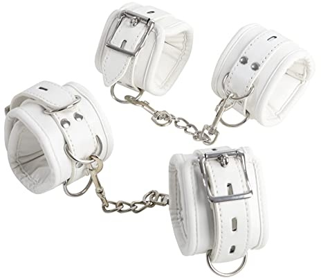 BDSM Fesseln für Frau Verstellbares Bondage Set für Paare Handfesseln und Ankle Cuffs Perfekt für Erotische Spiele und BDSM Abenteuer (Weiß)