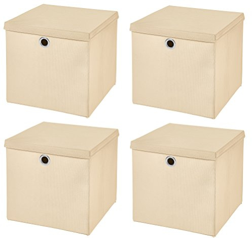 StickandShine 4er Set Faltbox Creme 28 x 28 x 28 cm Aufbewahrungsbox faltbar mit Deckel