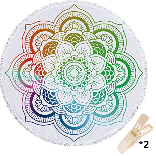 Morbuy Serviette de Plage Ronde Mandala Drap de Plage la Tapisserie Housse de Canapé Châle Yoga Mat Nappe Tapis de Pique-Nique Portable 150cm en Tissu éponge Ultra-Doux
