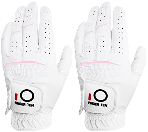 FINGER TEN Gants De Golf Femme Paire de Valeur ou Lot De 2, Gant Main Gauche Droite Temps pluvieux Confortable Doux Taille XS à XL