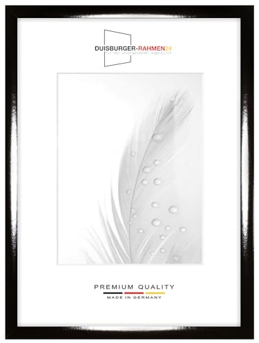Duisburger-Rahmen24 DR24 Marco de fotos de 24 x 34 cm (negro brillante), marco de madera de densidad media de 35 mm de ancho, incluye cristal sintético antirreflectante, pared trasera estable,