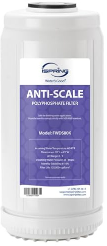 iSpring FWDS80K Cartouche de Remplacement Anti-Scale pour Filtre à Eau Whole House WDS80K, 10 x 4.5, Blanc, Dure Jusqu’à 6 Mois, 1 Stück