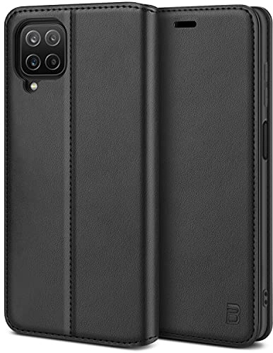 BEZ Coque pour Samsung A12, Etui pour Samsung Galaxy A12, Housse en Cuir Premium Flip Case Portefeuille, à Rabat avec Porte-Cartes de Crédit, Fermeture Magnétique, Noir