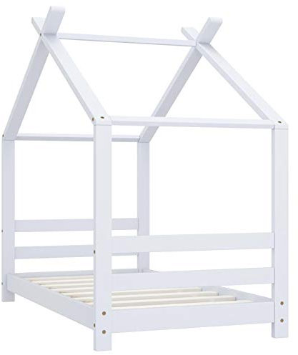 Tidyard Kinder-Bettgestell Bett Holz Haus Schlafen Hausbett Spielbett für Kinder Schönes Kinderbett Weiß Massivholz Kiefer 70x140 cm